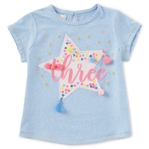 Mud Pie Other - Mud Pie Toddler Girl Size 3T Birthday Shirt – “Three” Star Tee with Tassels